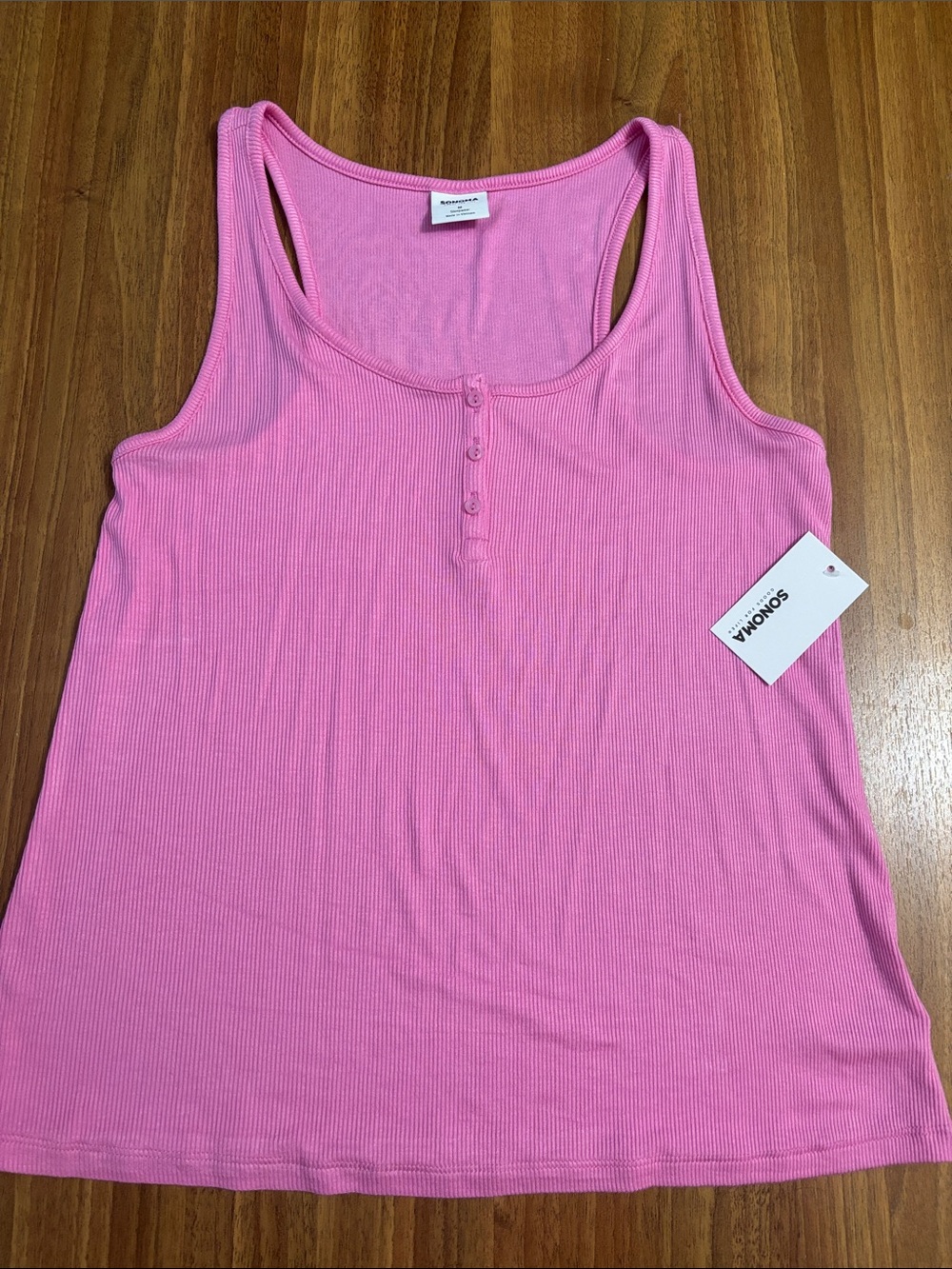 Pink Ribbed Henley Sleep Tank